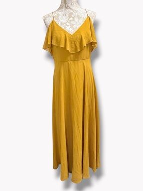 Jenny Yoo Mustard Yellow Maxi Dress Ruffle V Neck Bridesmaid Formal 12